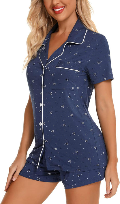 Ladies Pajamas Set for Women Short Sleeve Button down Pj Sets | Viscose,Modal,Wedding,Bridal Party,Knit,Cute,Lounge,Lightweight,Nursing,Maternity,Postpartum,Breastfeeding,Labor,Holidays