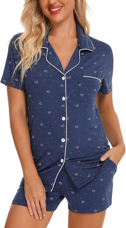 Ladies Pajamas Set for Women Short Sleeve Button down Pj Sets | Viscose,Modal,Wedding,Bridal Party,Knit,Cute,Lounge,Lightweight,Nursing,Maternity,Postpartum,Breastfeeding,Labor,Holidays